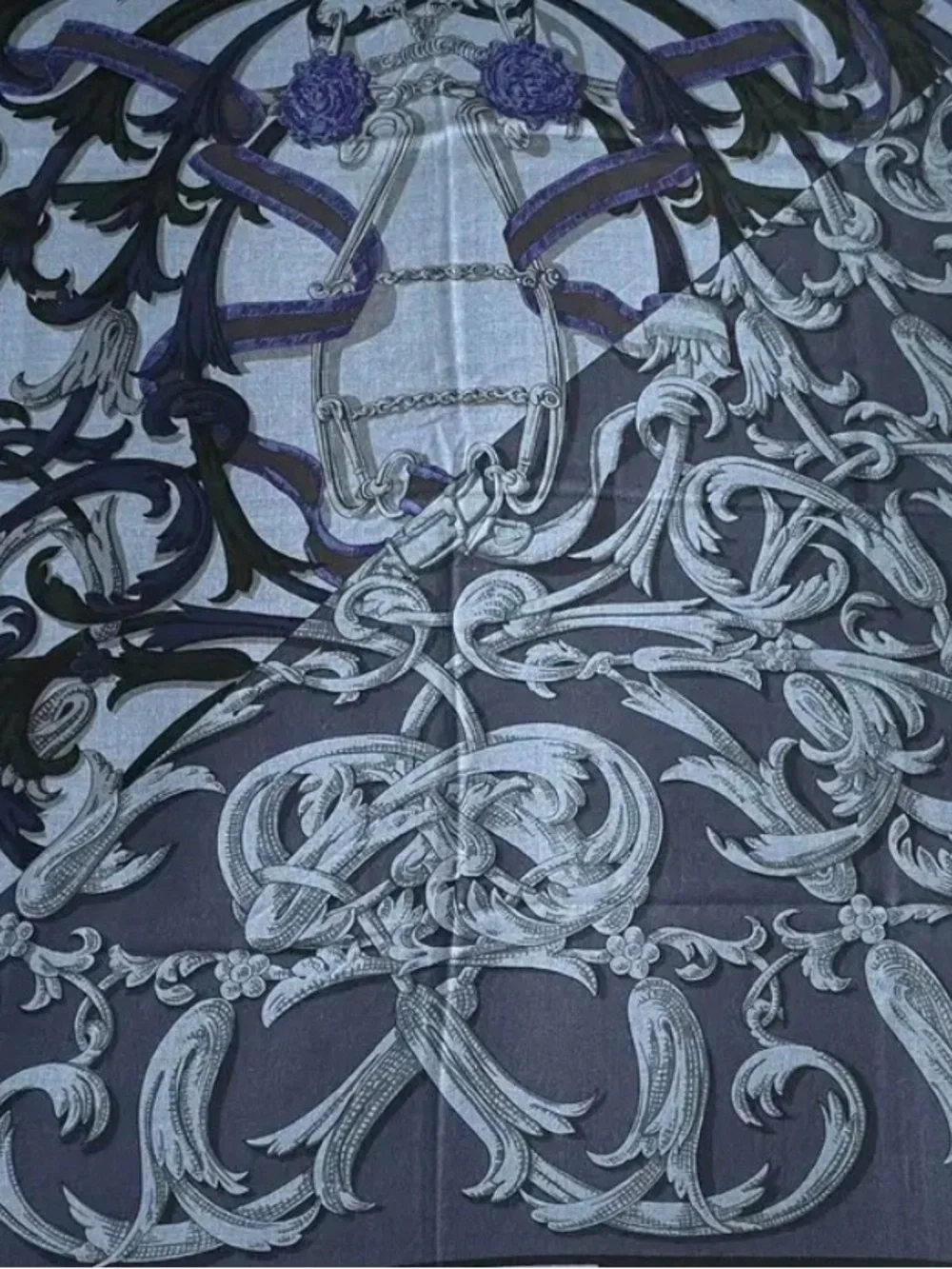 Hermes Navy and Lavender Silk-Blend Patterned Scarf